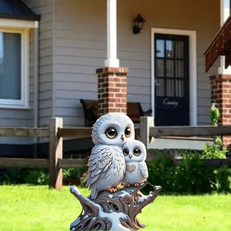 

Charming White Owl Family Garden Stake - 2d Acrylic, No-battery Needed, Perfect For Outdoor Lawn & Yard Decor, Artistic Animal Theme