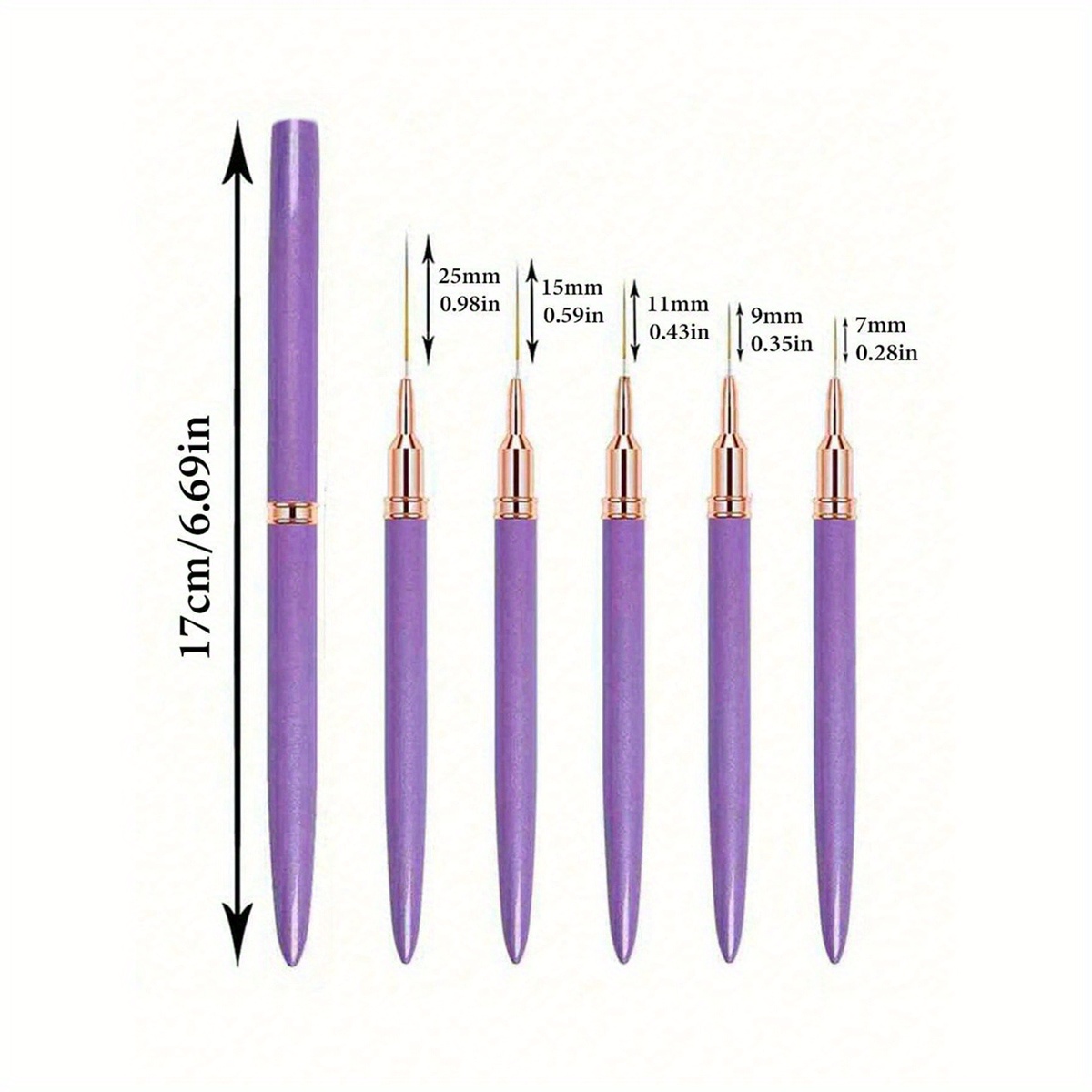 

Ultra-fine Nail Art Liner Brush Set - 5 Sizes (7/9/11/15/25mm) For Precision Manicure & Pedicure, Odorless Salon Quality Tools