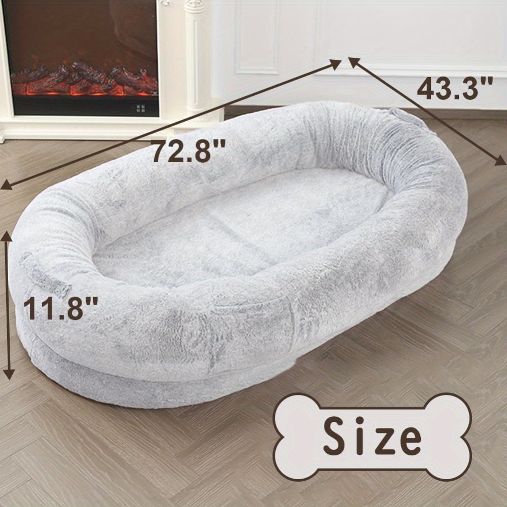 extra large plush human dog bed 72 x43 x11 bean bag chair for people pets soft fleece with removable blanket pillow easy   for relaxing sleeping brown     breeds Product details 1