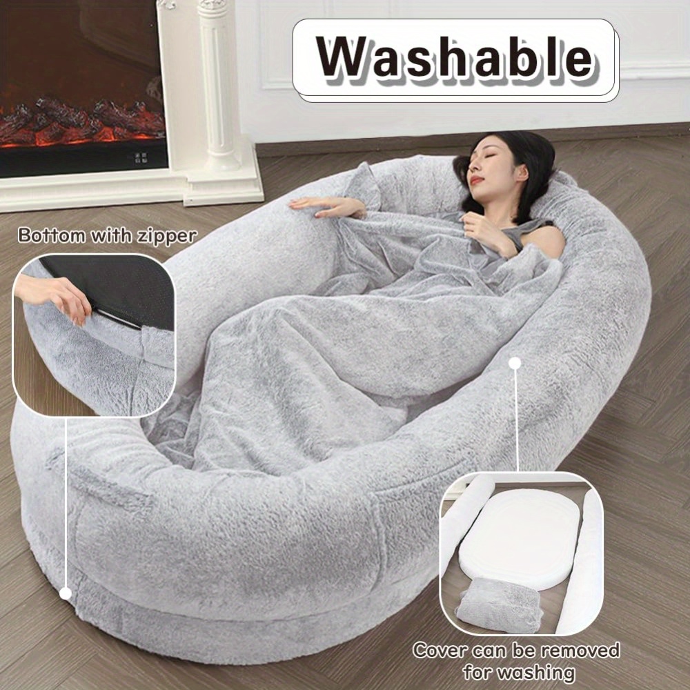extra large plush human dog bed 72 x43 x11 bean bag chair for people pets soft fleece with removable blanket pillow easy   for relaxing sleeping brown     breeds Product details 3