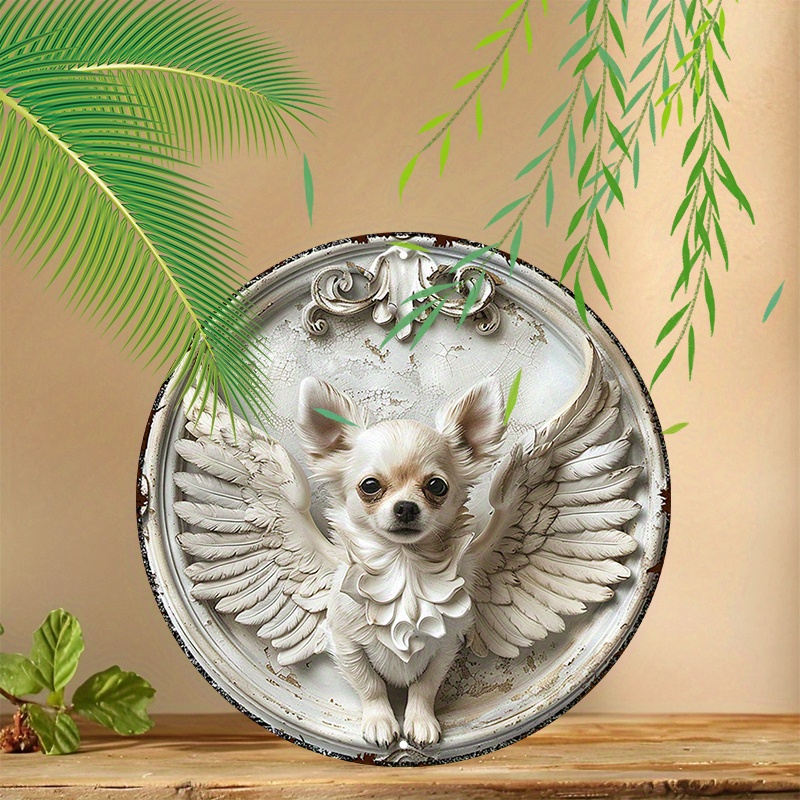 

Chihuahua With Wings 8x8" Round Aluminum Sign - Uv & Resistant, Easy-hang Decor For Home & Cafes, Dog Decor, Room Decor