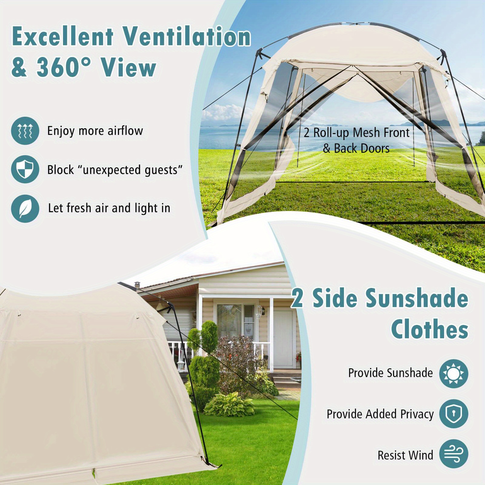 screen dome camping tent 6 8 people w/ 4 side mesh - Temu