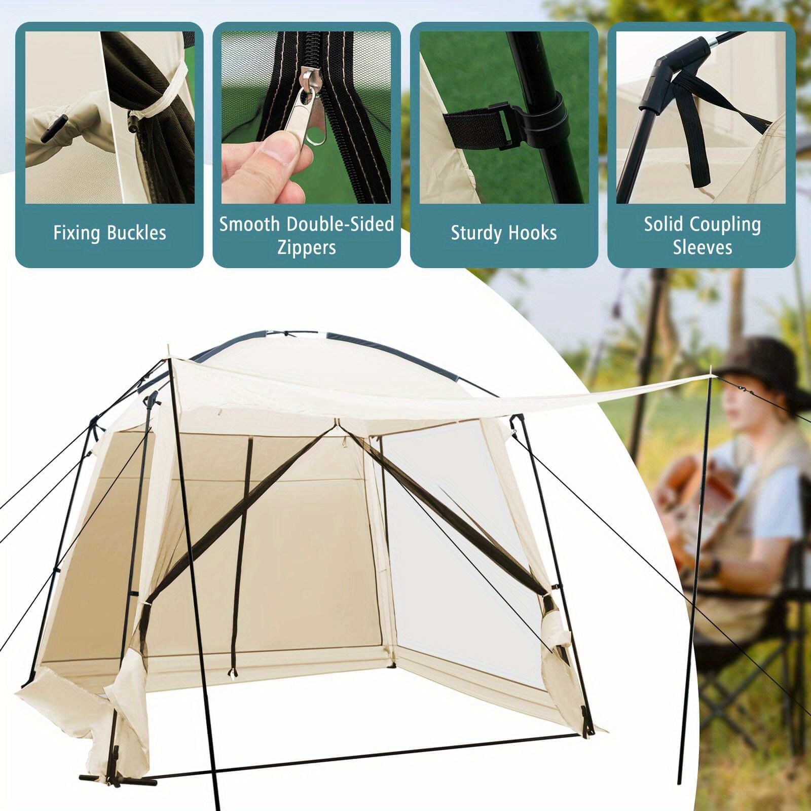screen dome camping tent 6 8 people w/ 4 side mesh - Temu