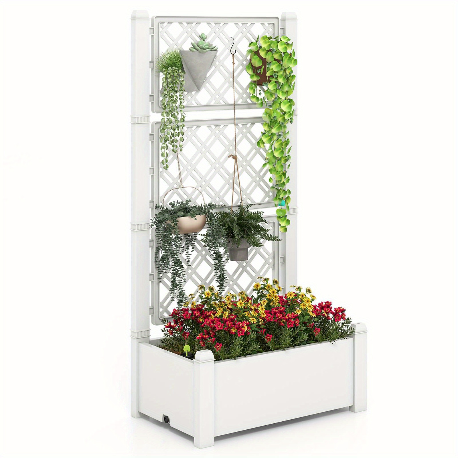 

Multigot Outdoor Planter Box With Trellis Water Level Indicator Removable Space Dividers