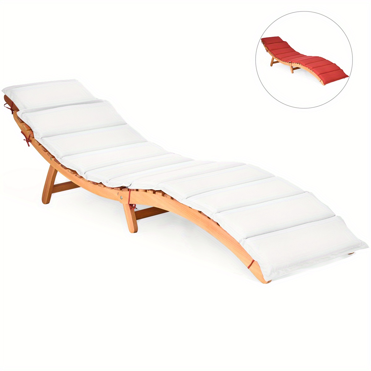 

Multigot Patio Folding Wood Outdoor Lounge Chair Chaise Red/white Cushion Pad Pool Deck