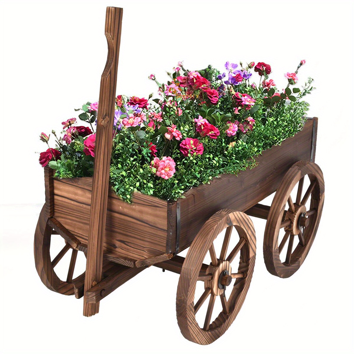 

Multigot Wood Wagon Flower Planter Pot Stand W/wheels Home Garden Outdoor Decor New