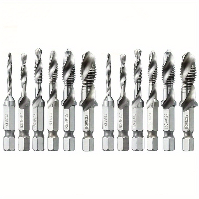 12pcs Titanium Coated Hss Tap Drill Bits Set Hex Shank Screw Thread Bit Screw Machine Compound Tap M3 M4 M5 M6 M8 M10
