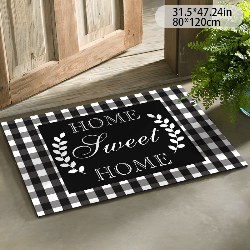 

home Sweet Home" Checkered Outdoor Rug: 100% Polyester, 1100gsm, Water-resistant, Foldable, Suitable For Indoor/outdoor Use