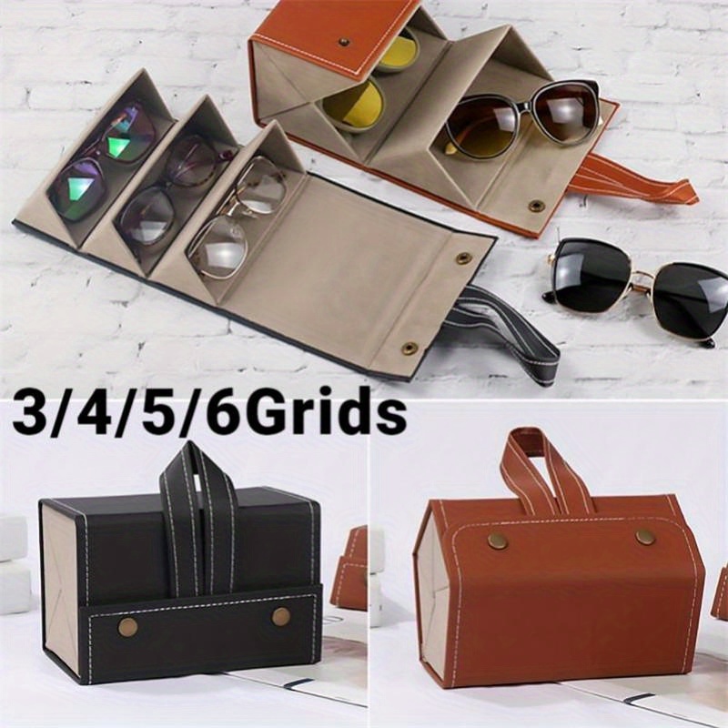 

1pc 3/4/5/6 Sunglasses Organizer Boxeyeglasses Storage Folding Portable Glasses Travel Pu Leather Case Home Storage