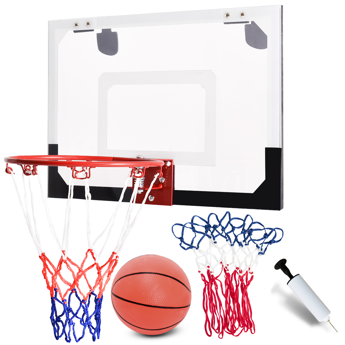 

Multigot Over-the-door Mini Basketball Hoop W/basketball Hand Pump & 2 Nets Indoor Sports