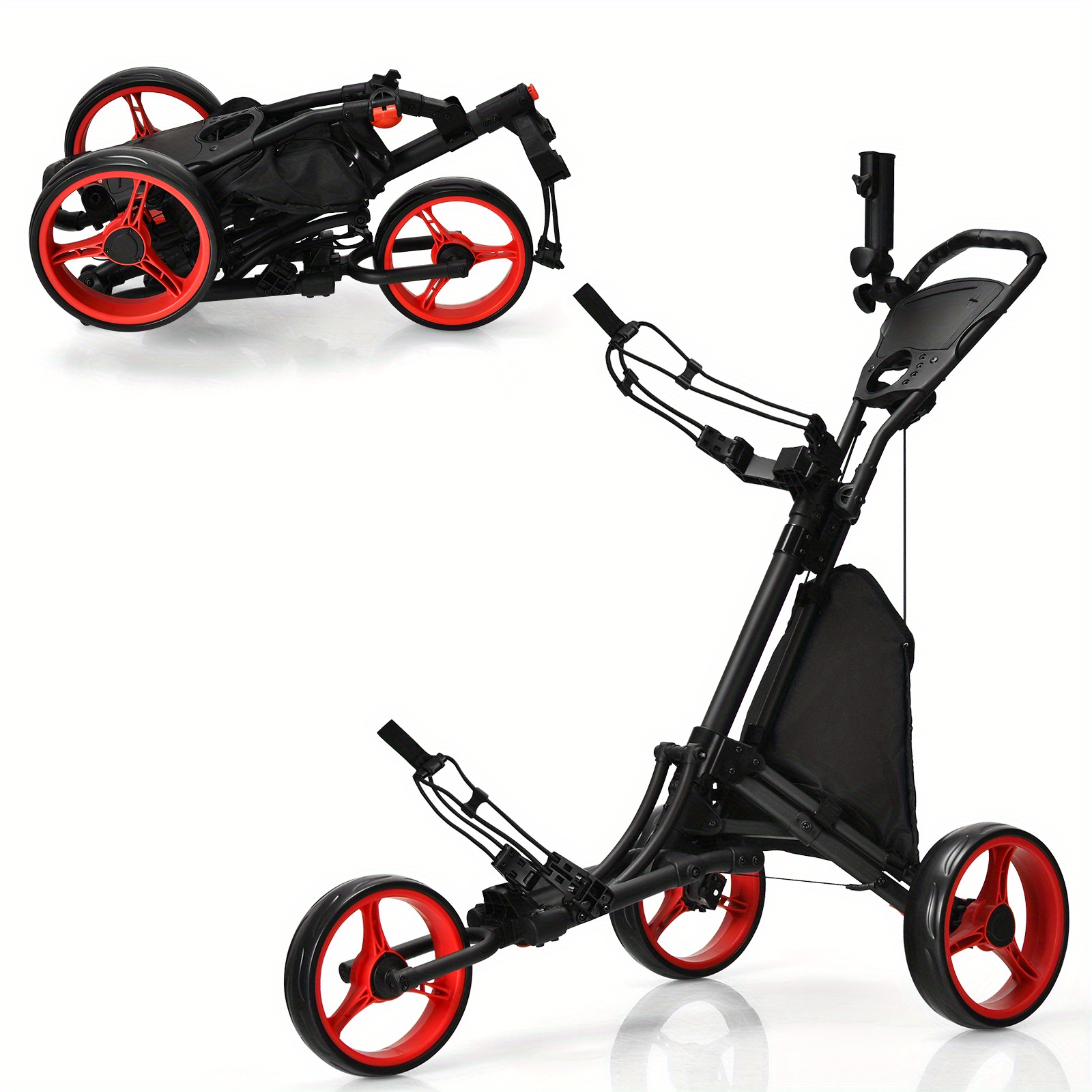 

Multigot Folding 3 Wheels Golf Push Cart W/bag Scoreboard Adjustable Handle Red