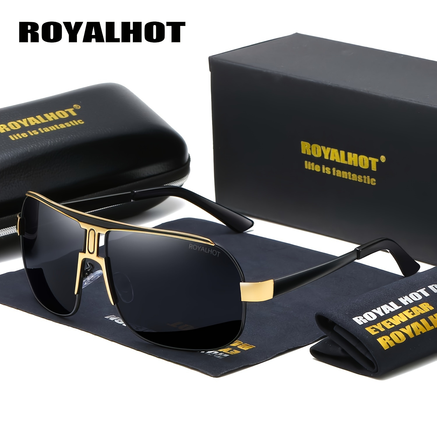 

Royalhot Unisex Polarized Glasses, Oversized Metal Alloy Square Frame, Driving Shades With Case, Comfortable Nose Pads, Sturdy Hinges