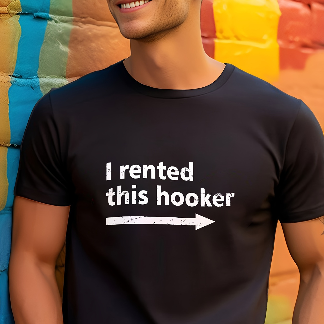 

I Rented This Hooker Alphabet Print Men's Crew Neck Short Sleeve Cotton T-shirt, Casual Summer T-shirt For Daily Wear And Vacation Resorts