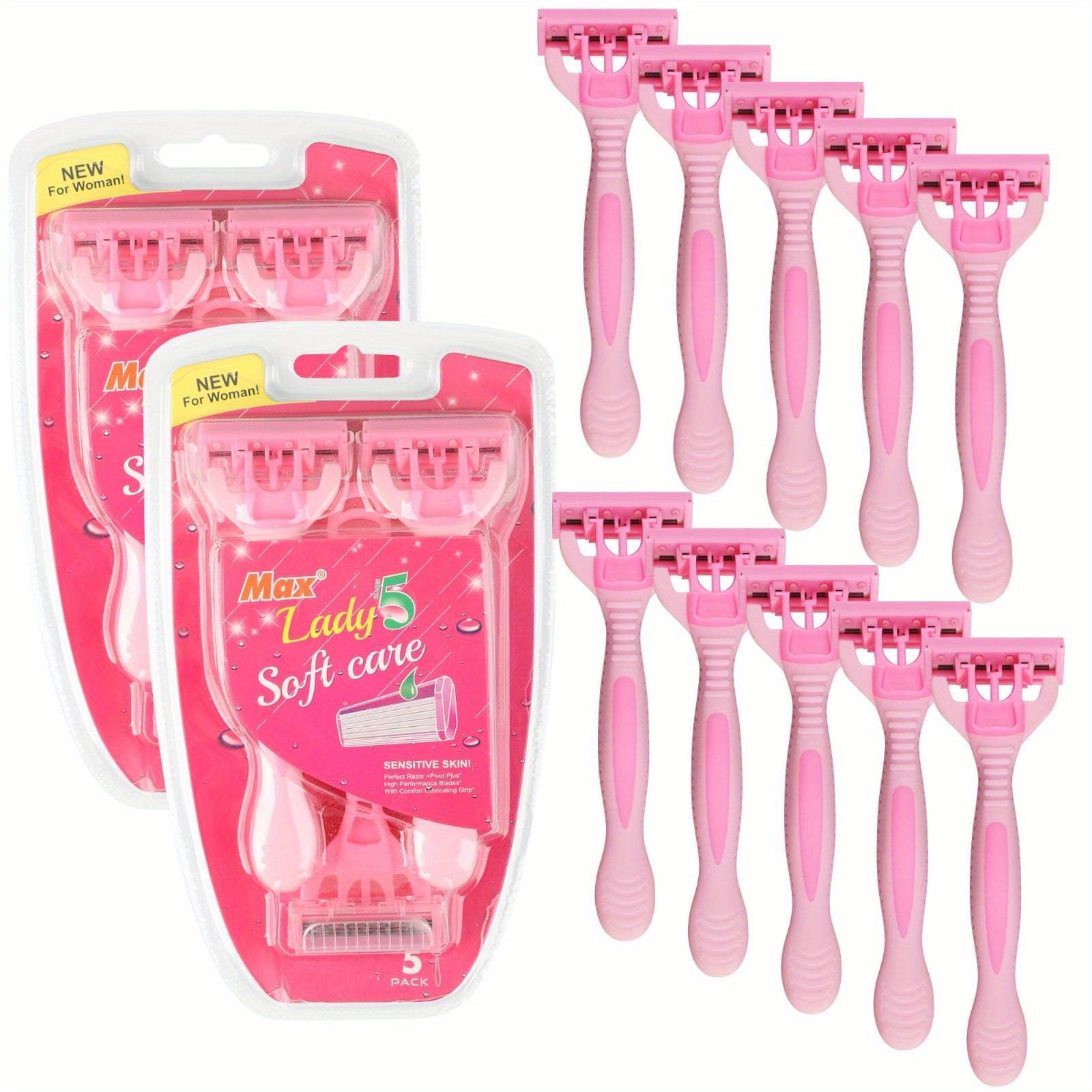 

10 Packs Women's Razors 5-blades Manual Razor Disposable, Pink