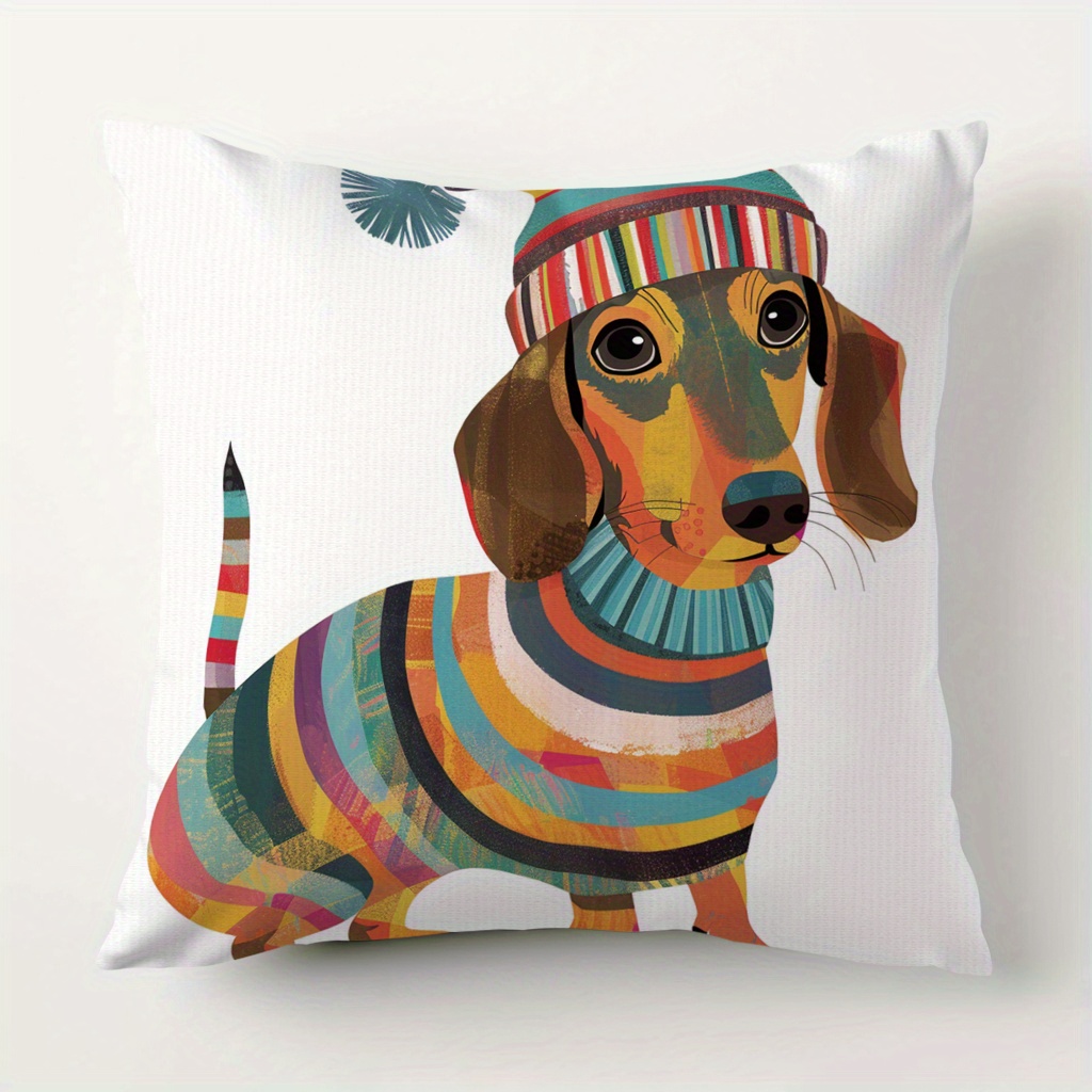 

1pc Dachshund Pattern Printed Pillowcases, Cushions, Pillowcases, Suitable For Sofa Beds, Car Living Rooms, Home Decoration Room Decoration, No Pillow Core, 17.7 * 17.7 In