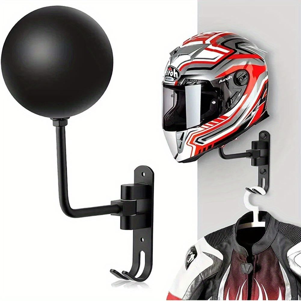 

Aluminum Alloy Helmet Holder Wall Mount With Dual Hooks, 180-degree Rotating Ball Design For Bike Helmets Display & Storage Rack