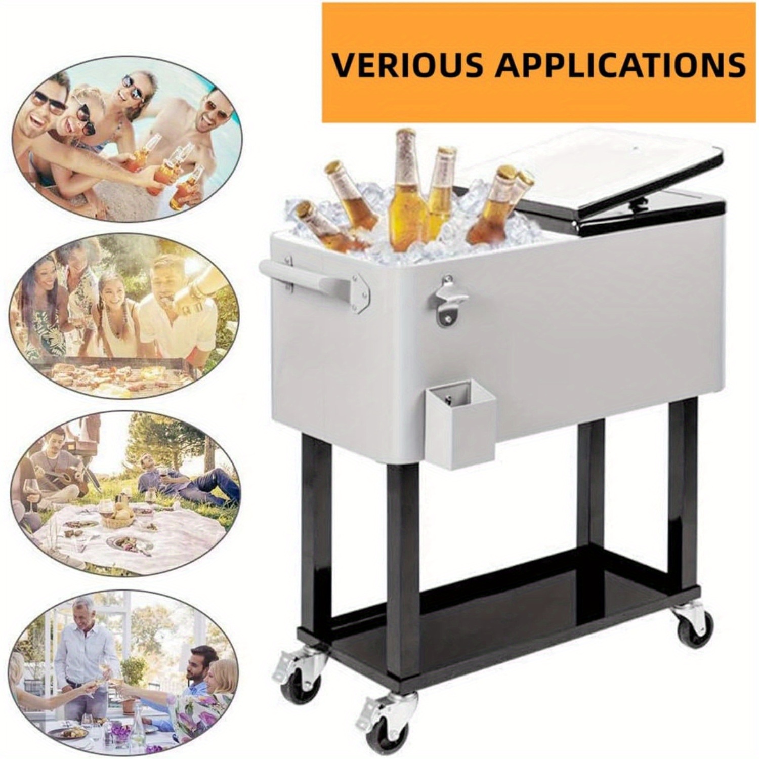 80 quart rolling cooler cart ice chest wheels outdoor patio Temu