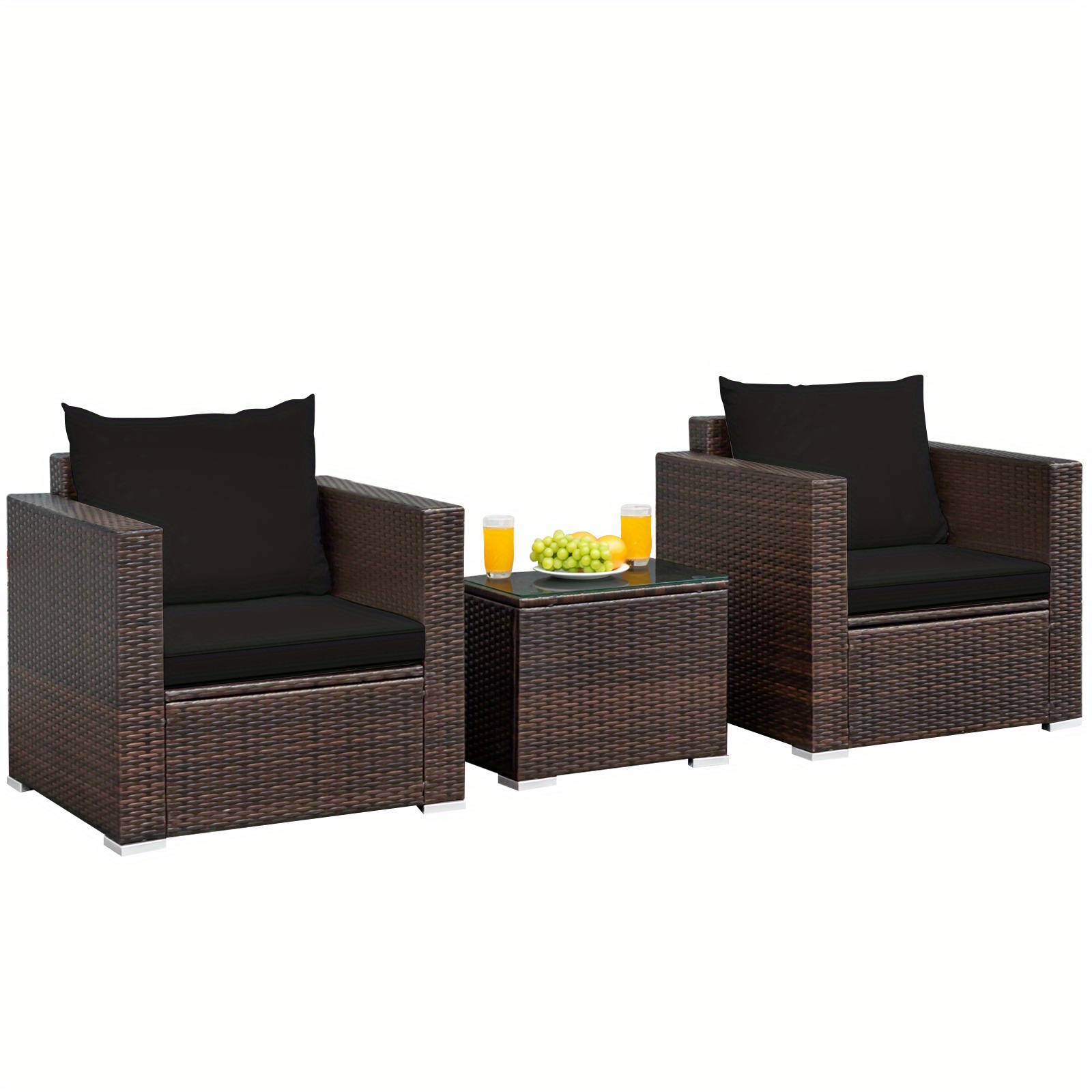 

Multigot 3pcs Patio Rattan Furniture Set Conversation Sofa Cushioned Black