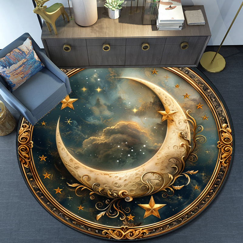 

Fantasy Luxury Moon Printed Rug - Round Carpets For Living Room, Bedroom, Popular Rug, Chair Mat, Room Decor, Anti-slip Floor Mat