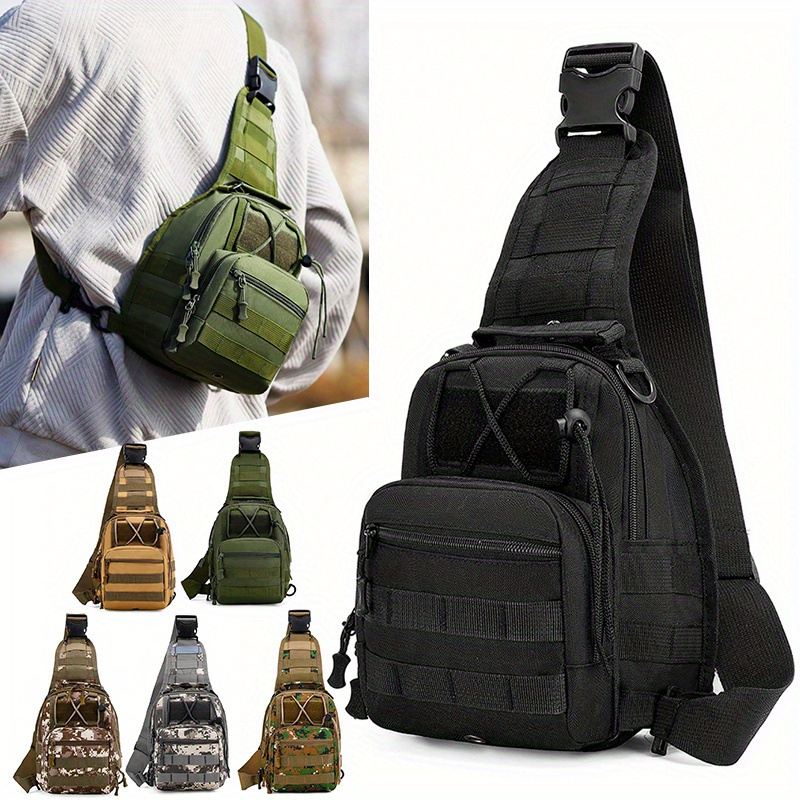 

Tactical Chest Bag For Men, Large Capacity Sports Sling Backpack With Geometric Print, Polyester Fiber, Zipper Closure, Water-resistant, Training Shoulder Pack