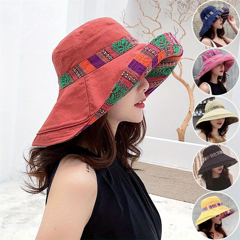 

1pc Double-sided Foldable Bucket Hat For Women Sun Hats Cap Anti-uv Wide Caps