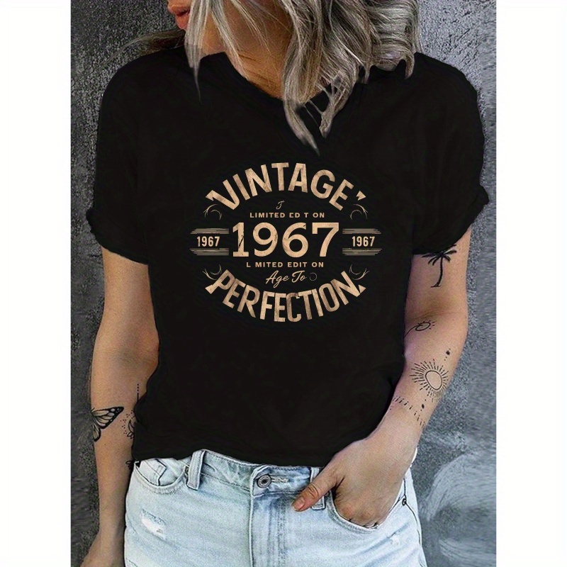 

Vintage 1967 Print T-shirt, Short Sleeve Crew Neck Leisure T-shirt For Spring & Summer, Women's Clothing