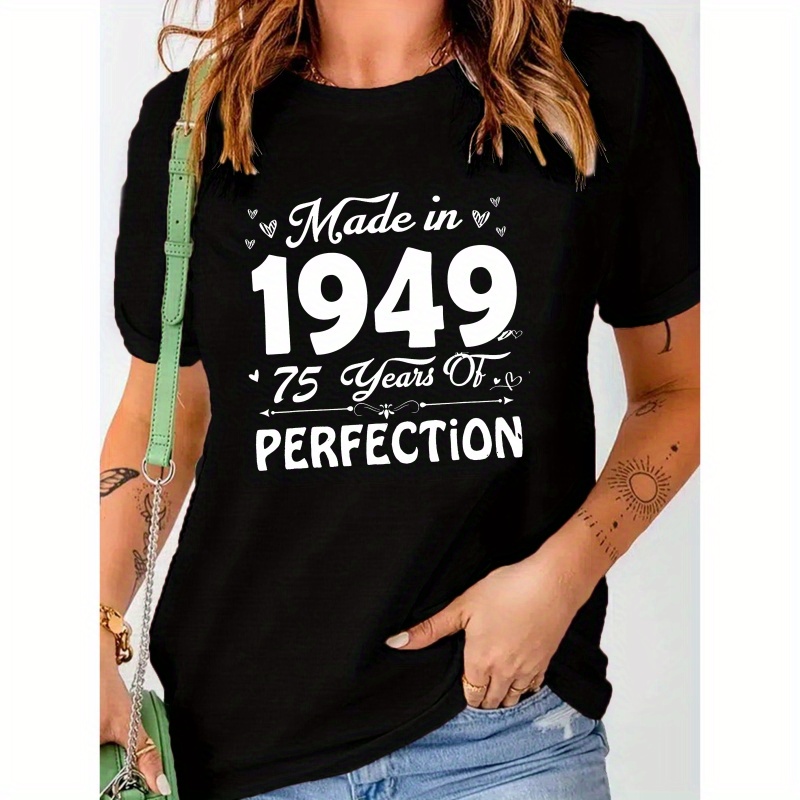 

Vintage 1949 Print T-shirt, Short Sleeve Crew Neck Leisure T-shirt For Spring & Summer, Women's Clothing