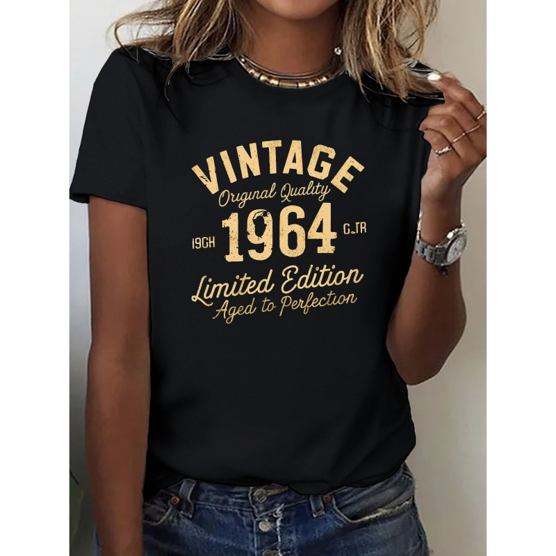 

Vintage 1964 Print T-shirt, Short Sleeve Crew Neck Leisure T-shirt For Spring & Summer, Women's Clothing