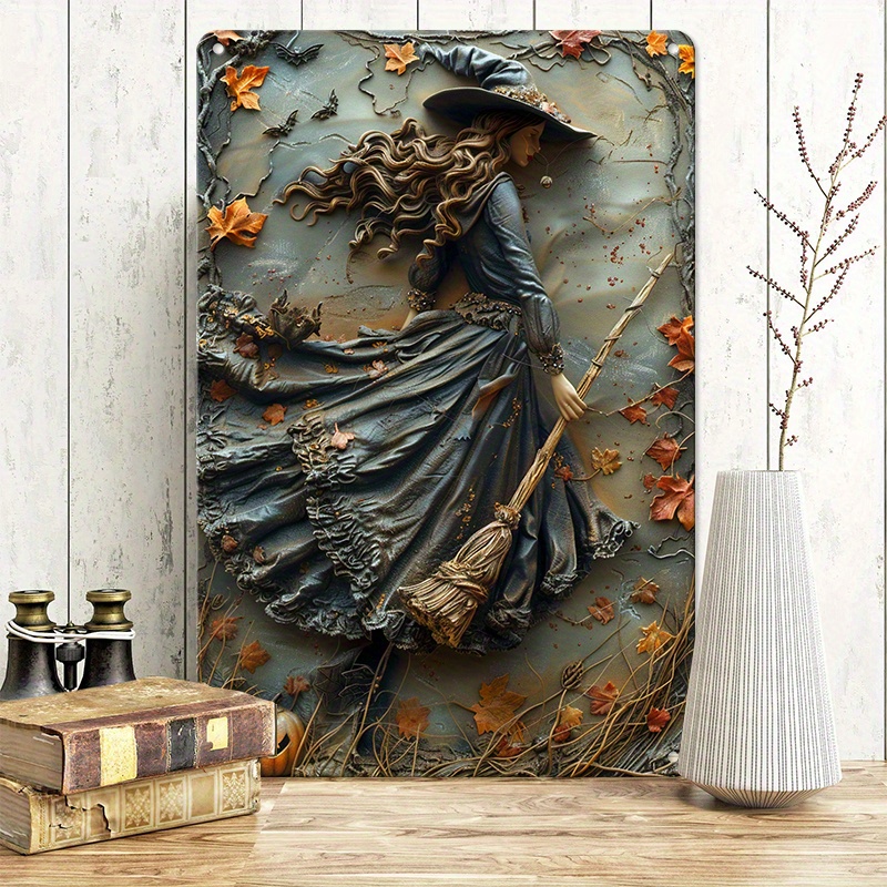 

Vintage Halloween Witch Metal Sign - 8"x12" Aluminum Wall Art For Home, Bar, Cafe & Garage Decor - Retro Tin Plaque For Living Room, Garden, And Countryside