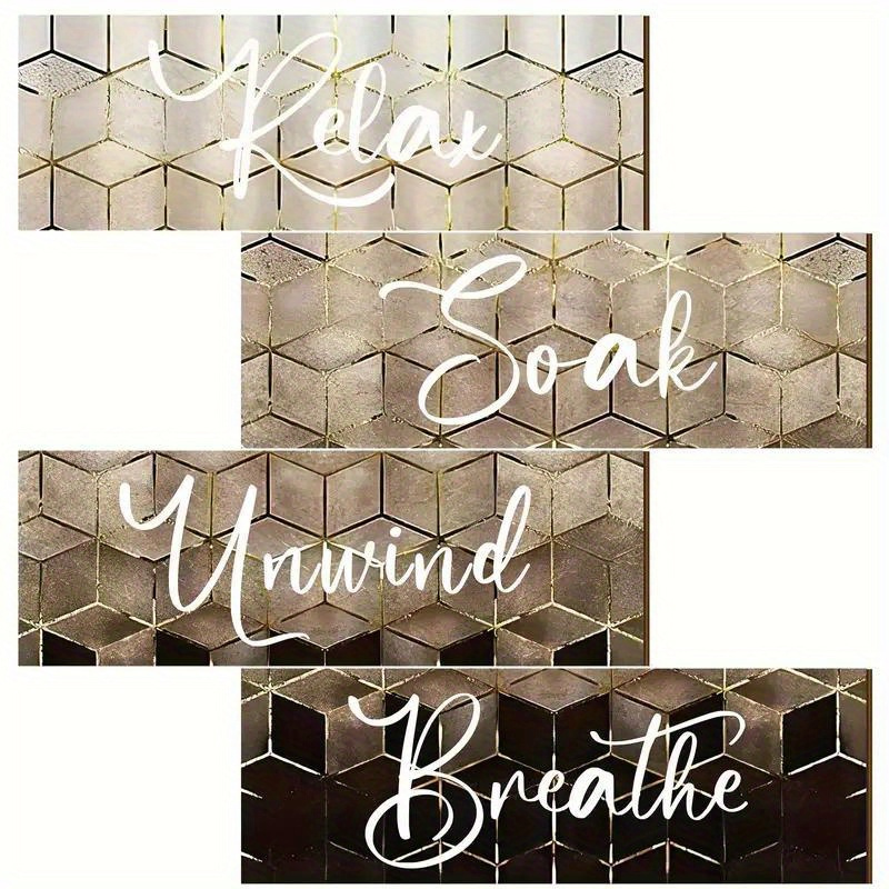 

4pcs Modern Brown Gradient Wooden Wall Art Set - Relax, , Breathe Signs With Geometric Golden Accents For Bathroom & Living Room Decor