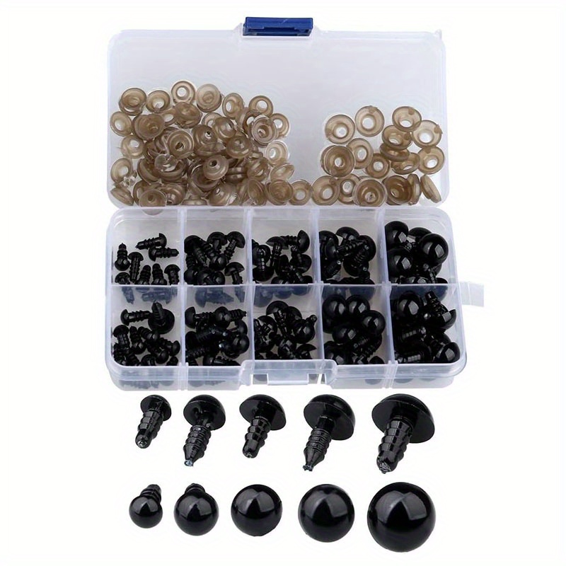 

200pcs Plastic Safety Eyes For Doll Making, Black Snap-in Doll Eyes Craft Accessories, Diy Puppet Plush , Washers Included - Suitable For Crafters Age 14 And Up