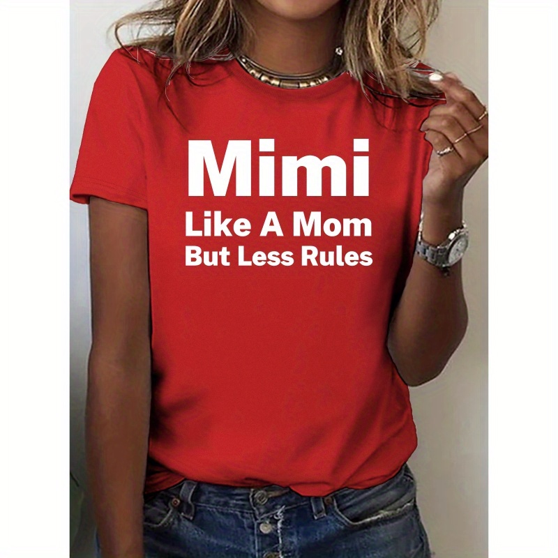 

Mimi Print Short Sleeve T-shirt, Casual Crew Neck Top For Spring & Summer, Women's Clothing