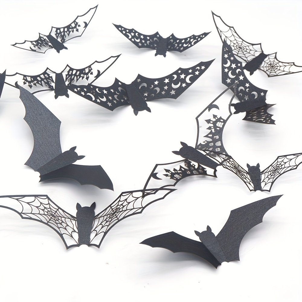 

36pcs Spooky 3d Hollow Paper Bat Stickers - Perfect For Halloween Decor & Party Wall Decorations, Festival Decors Home Party Decor