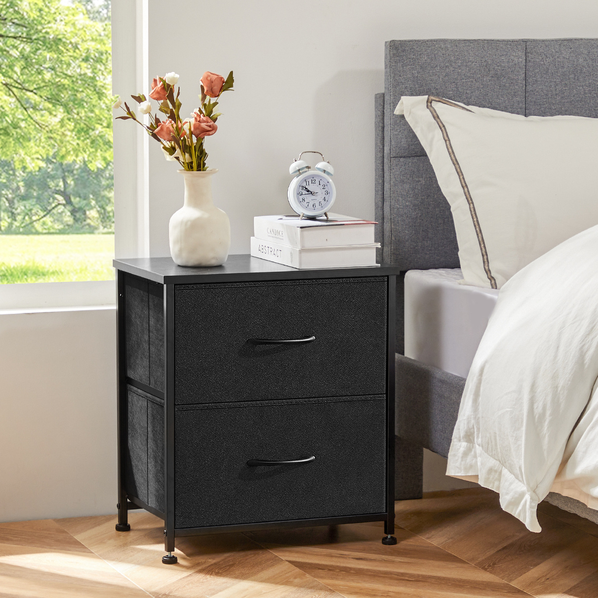 

Fabric Drawers End Table - Space-saving Storage Nightstand With 2 Drawers, Lightweight Metal Frame, And Easy Assembly - Bedroom, Living Room, And Office Organization