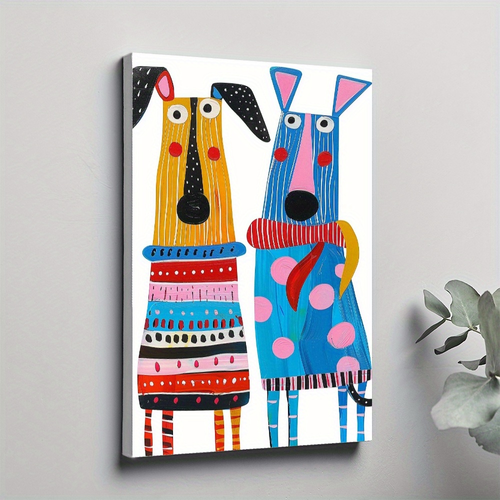 

1pc Wooden Wall Art, Cute Dog Wrapped Canvas Prints Poster, Hanging Hardware Included, Birthday Party Decor, Day New Year Easter Gift, Room Office Wall Decor, Perfect Gift And Home Decoration