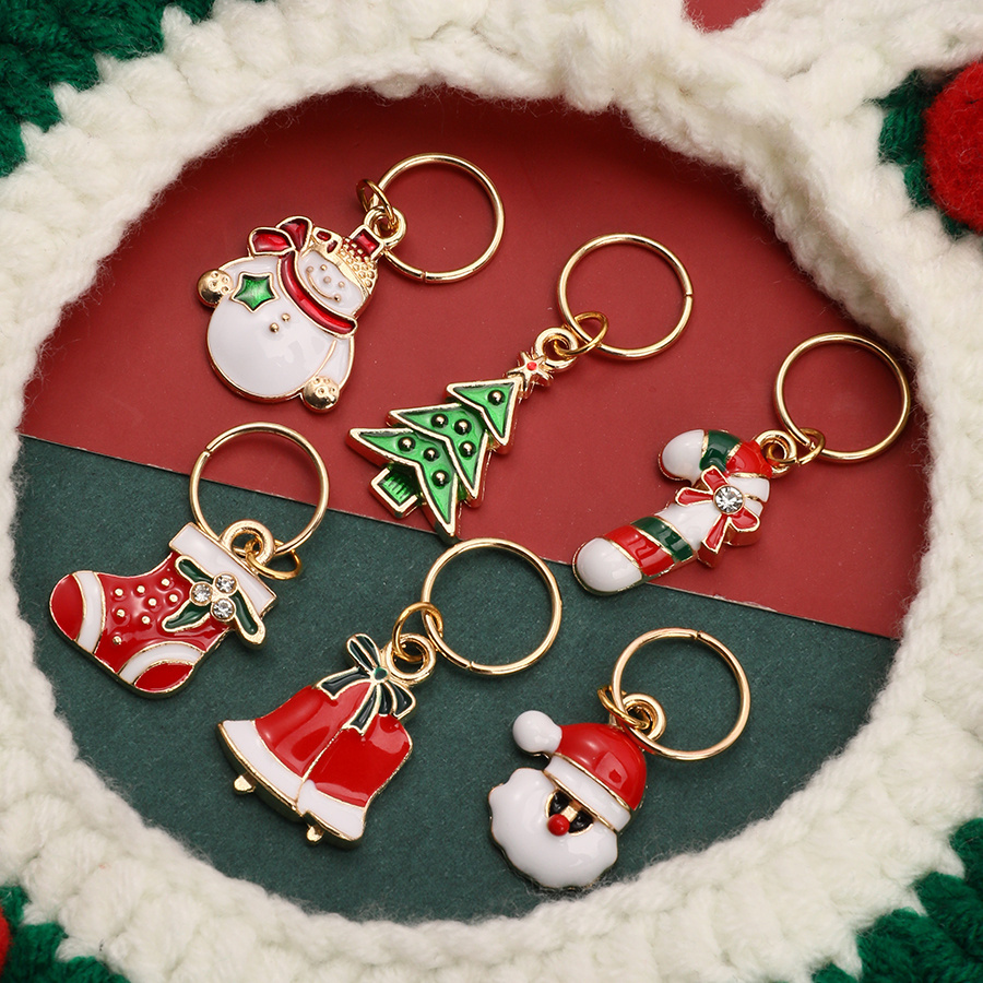 

6-piece Christmas Knitting Stitch Markers - Enamel Metal, Assorted Designs With Tree, Bell, Socks, Snowman & Santa Claus - Crochet Locking Needle Markers For Diy Crafts And Gifts