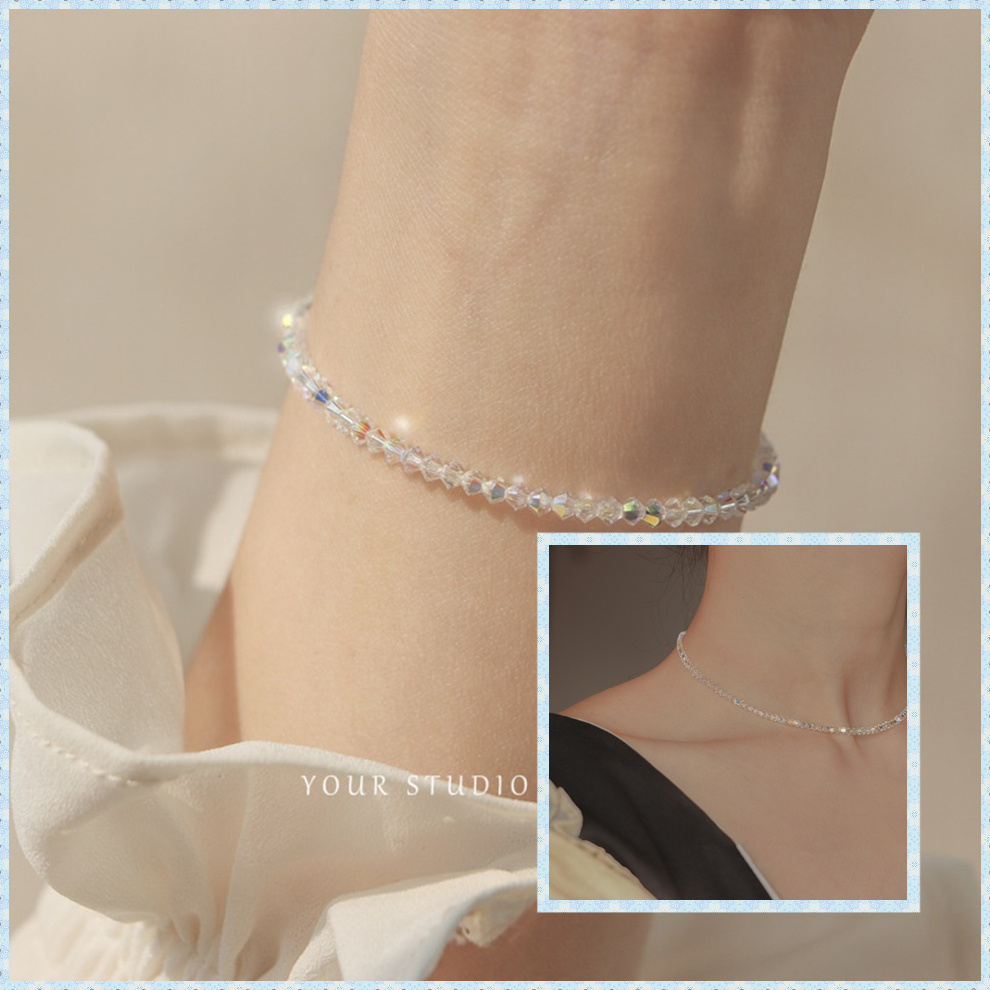 

Crystal Thin Chain Necklace For Women Sparkling Crystal Bracelet Necklace Set Copper Chain Crystal Beads Wedding Party Jewelry Gift