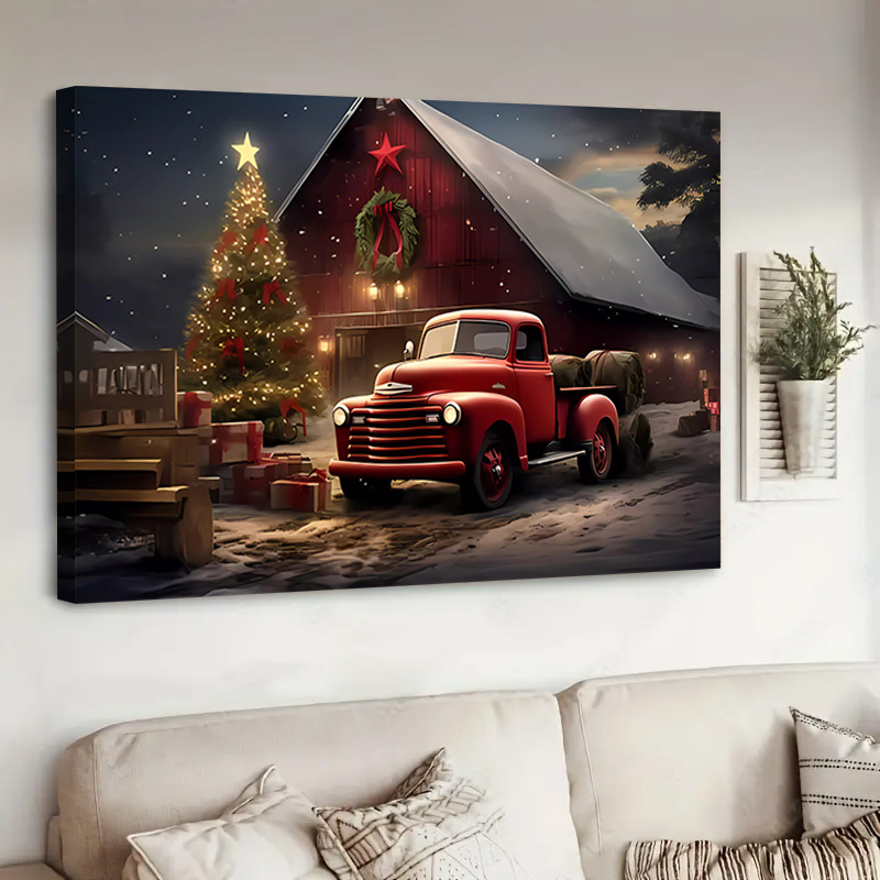 

1pc Framed Classic Canvas Poster Country Landscape Painting Christmas Tree Canvas Wall Art Modern Art Winter Snow Wall Decor Gift For Bedroom Living Room Home Decor