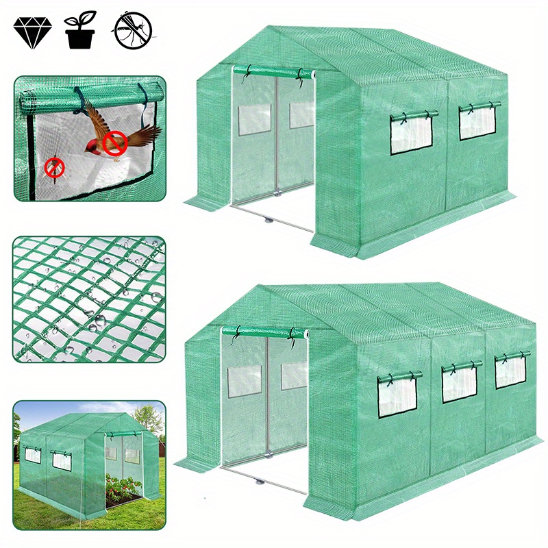 

Froadp Greenhouse Foil Greenhouse Tomato Greenhouse For Vegetables Plants Fruit Garden With Uv-resistant Grid Film And Window Pointed Roof, Green