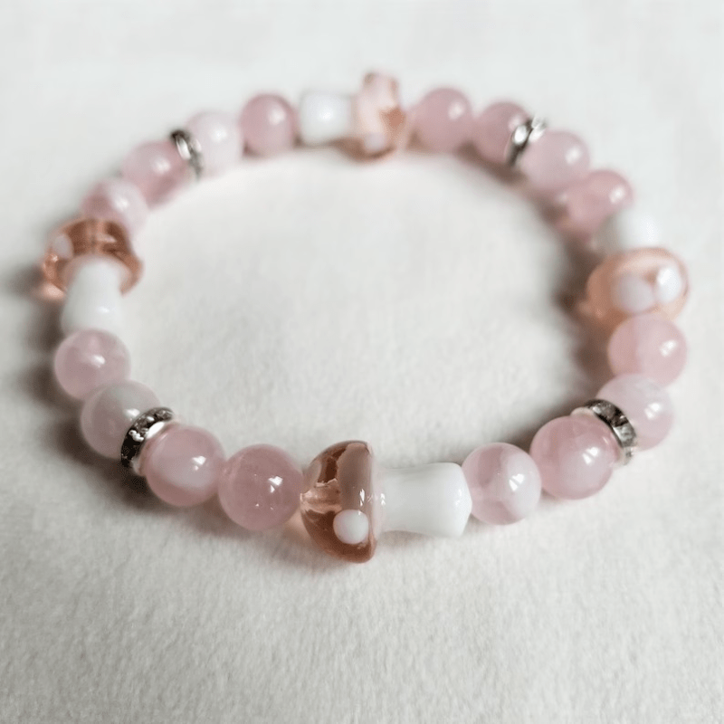 

1pc Elegant Natural Stone Mushroom Fashion Wind Glass Faux Gemstone Pink Beaded Bracelet Women Daily Gift