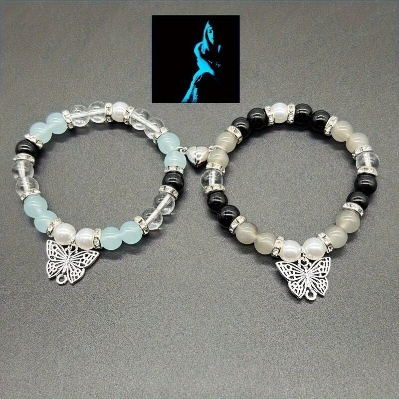 

2pcs Fashion Love Beaded Y2k Bracelet For Men And Women Couple Gift Daily