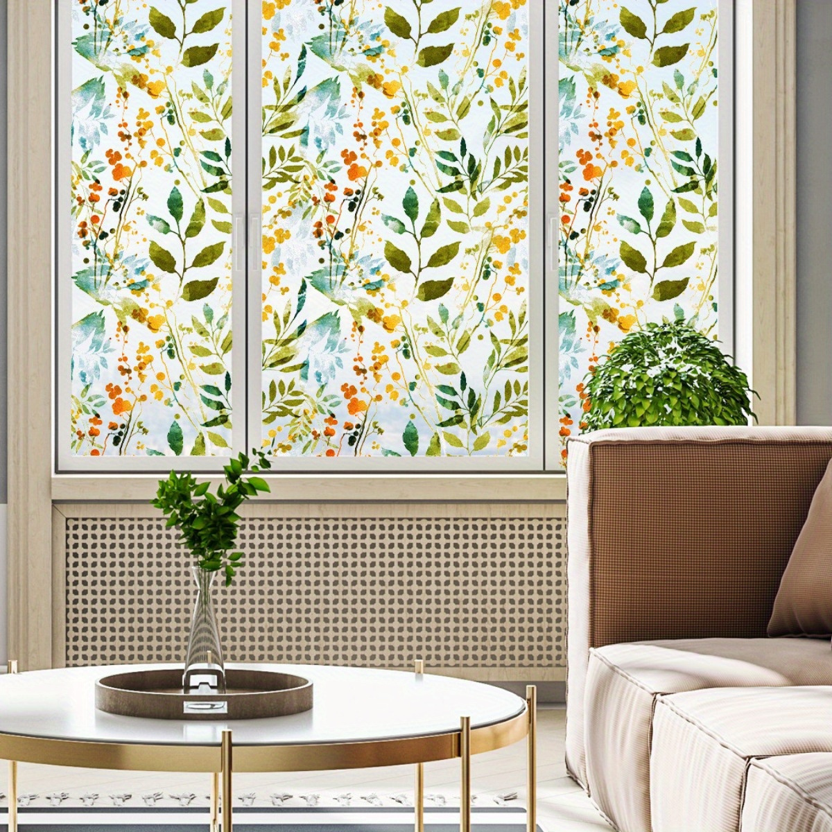 

2rolls 45cm*116cm/17.7in*45.6in High-end Home Privacy Window Film Colorful Leaves Glass Stickers, Bathroom Blackout Frosted Film Electrostatic Stickers