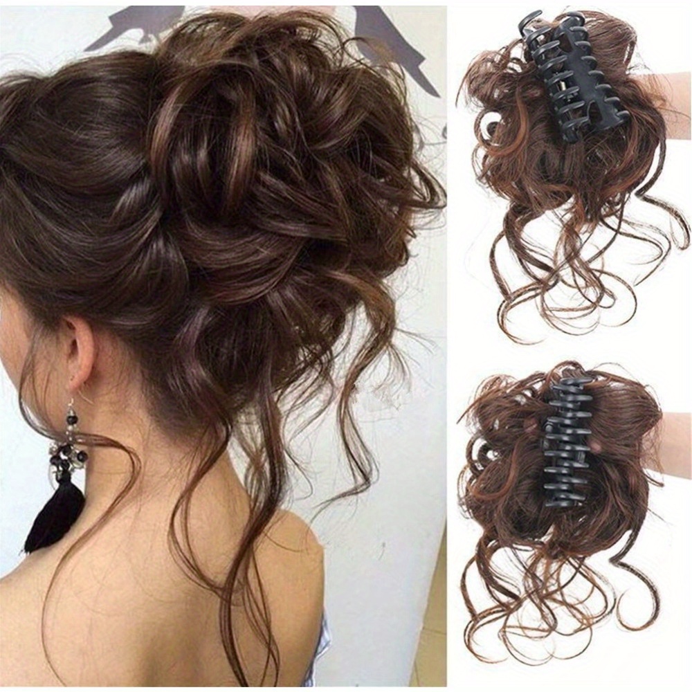 TEMU Hairpiece For Women - Large Claw , Fluffy Synthetic Ponytail Extension Tendrils, Versatile Updo Accessory