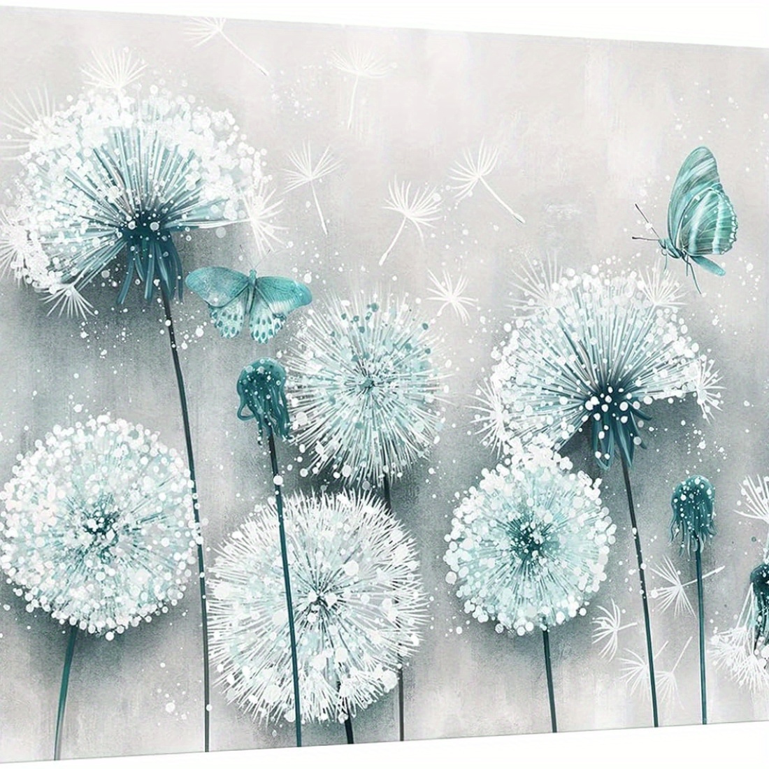 

Captivating Teal Dandelion Canvas Art: Vibrant Butterflies & Blooming Dandelions For Bedroom, Kitchen, & Home Decor - Ready To Hang, 24*18inches