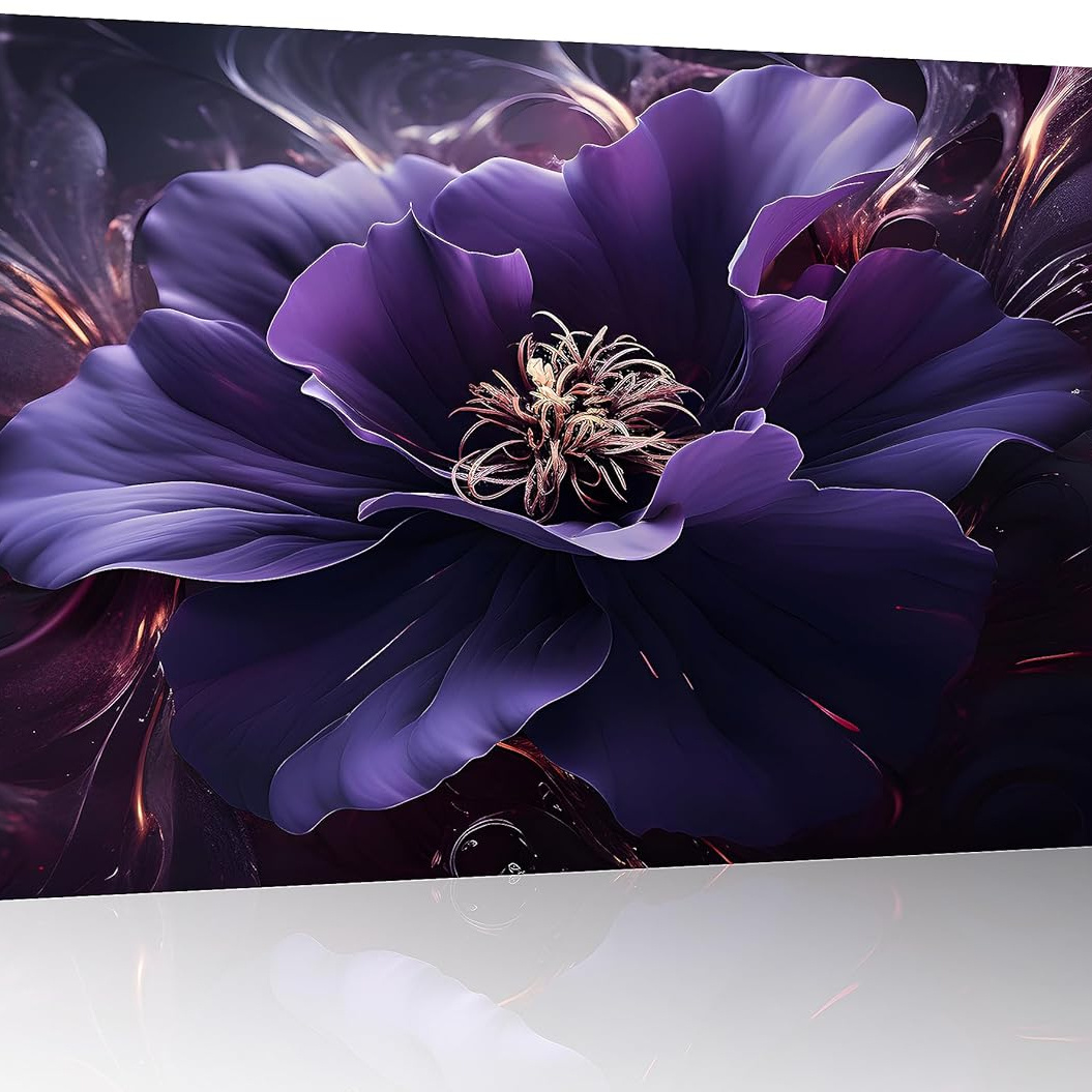 

Elegant Purple Canvas Wall Art: Dark Floral Prints For Bedroom, Living Room & Home Decor - Stretched & Framed (32*24inches)