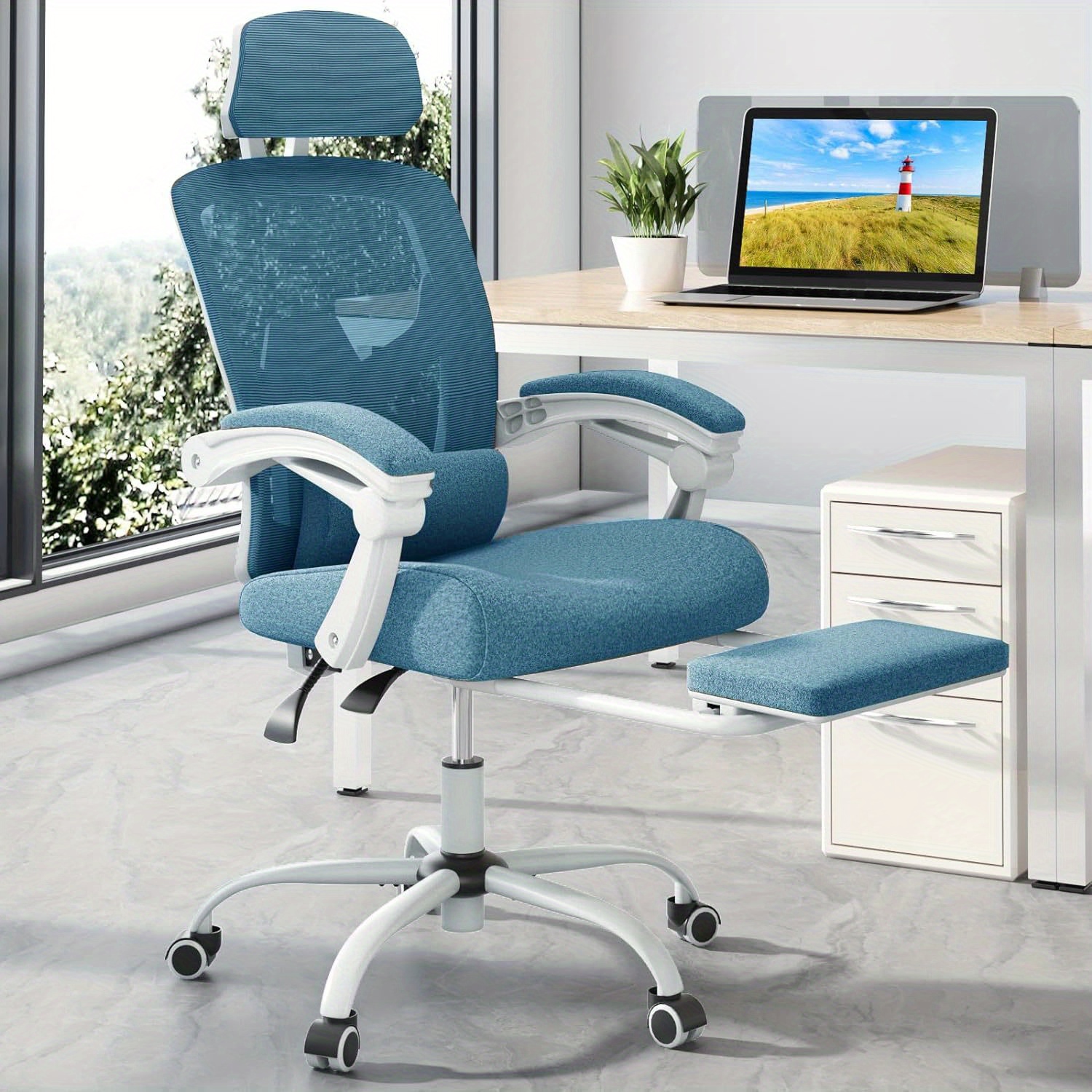 

Office Chair, Reclining High Back Desk Chair, Mesh Chair, Computer Swivel Task Chair With Lumbar Support Pillow, Adjustable Headrest, Retractable Footrest And Padded Armrests