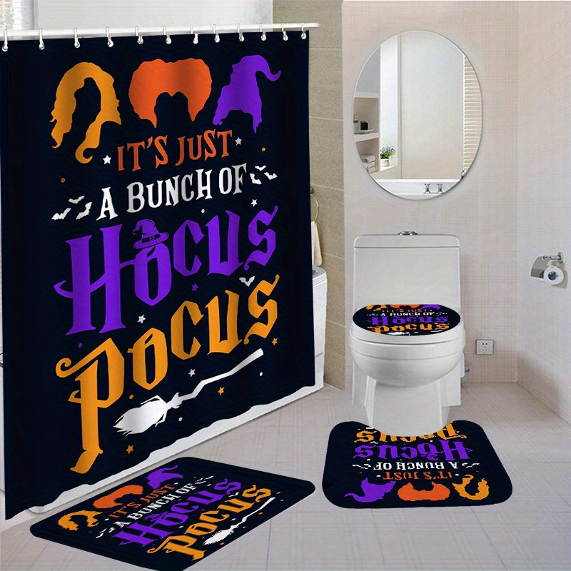 

Pumpkin Shower Curtain Set - 1pc/4pcs, Waterproof Polyester With 12 Hooks, Includes Non-slip Bath Mat, U-shaped Rug, Toilet Lid Cover & U-shaped Back Mat, Easy Care