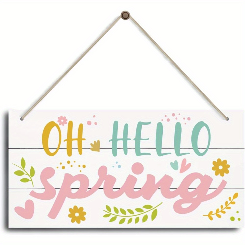 

Spring" Wooden Welcome Sign - With Rope, Rustic Hanging Plaque For Front Door, Home & Garden Seasonal Decor