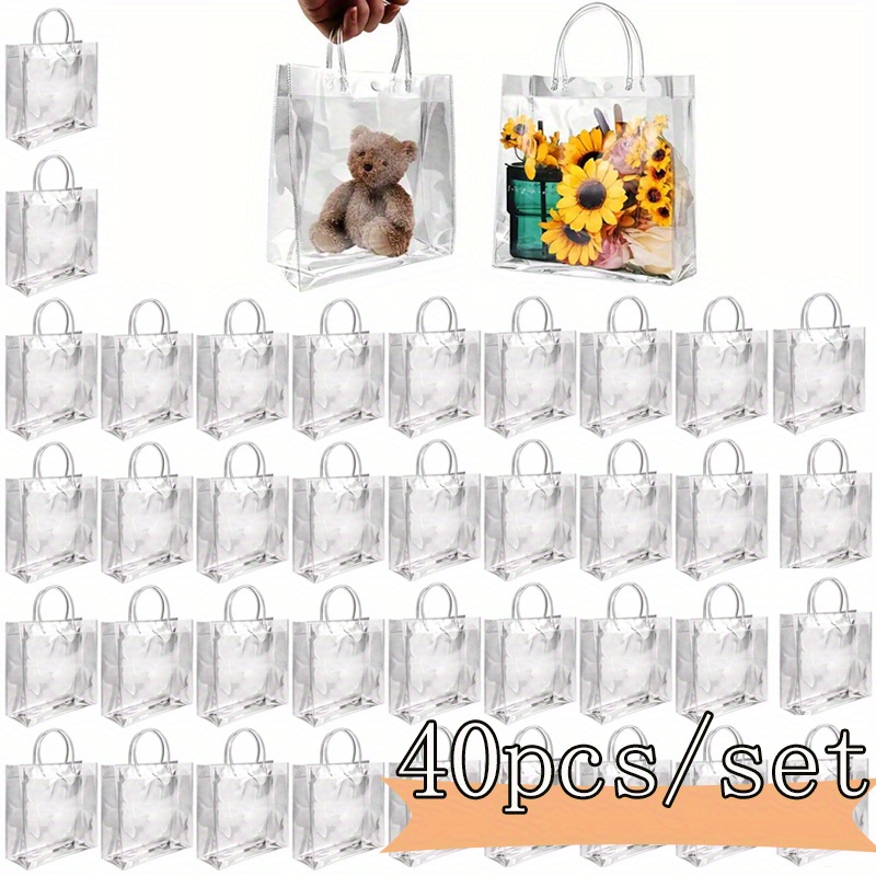 

20/40pcs, 30*30*10cm (11.8*11.8*3.9in) Clear Plastic Gift Bags With Handle, Reusable Clear Pvc Plastic Gift Wrapping Tote Bag For Shopping Retail Goods Boutique Wedding Birthday Party Favors