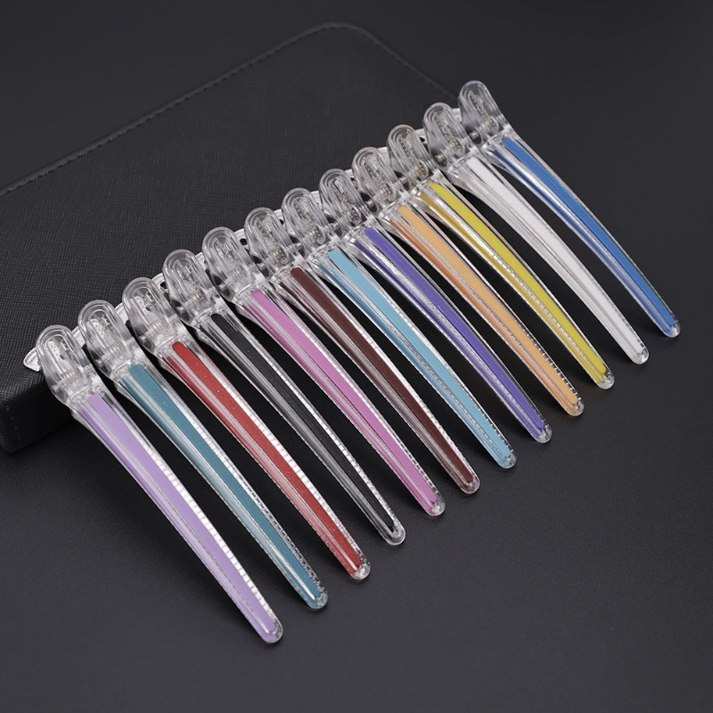 

12pcs Elegant & Cute Transparent Clip Set With Silicone Grip - Seamless, Rectangular Clips In Vibrant Colors For Stylish Hair Styling & Positioning